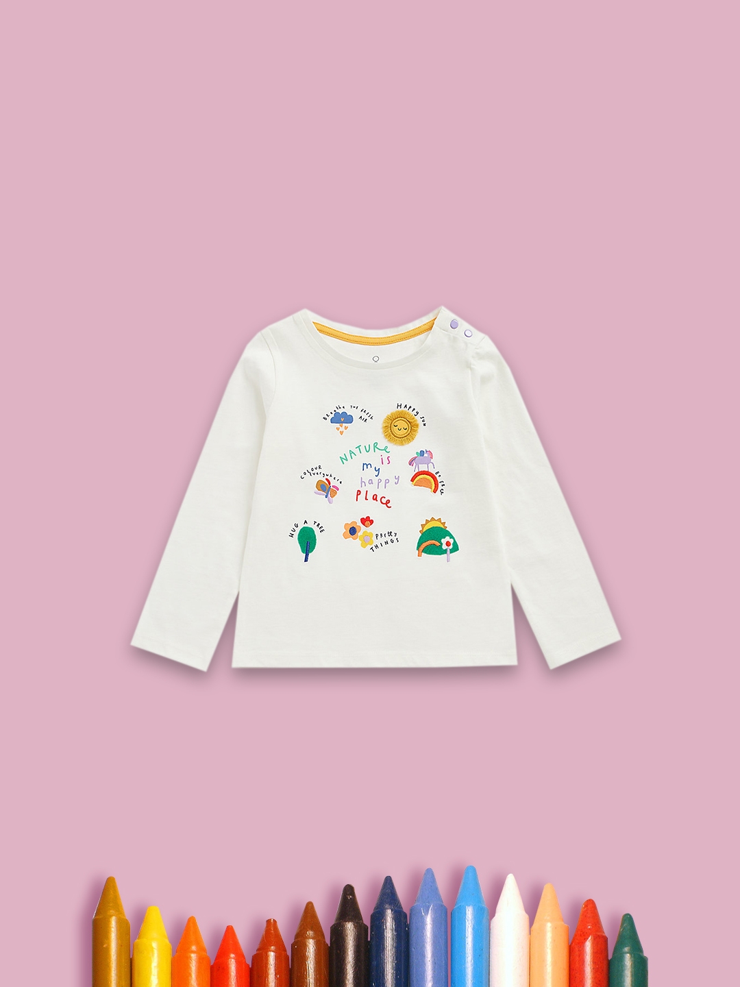 Mothercare | Girls Full Sleeves T-shirt Slogan Print-Cream