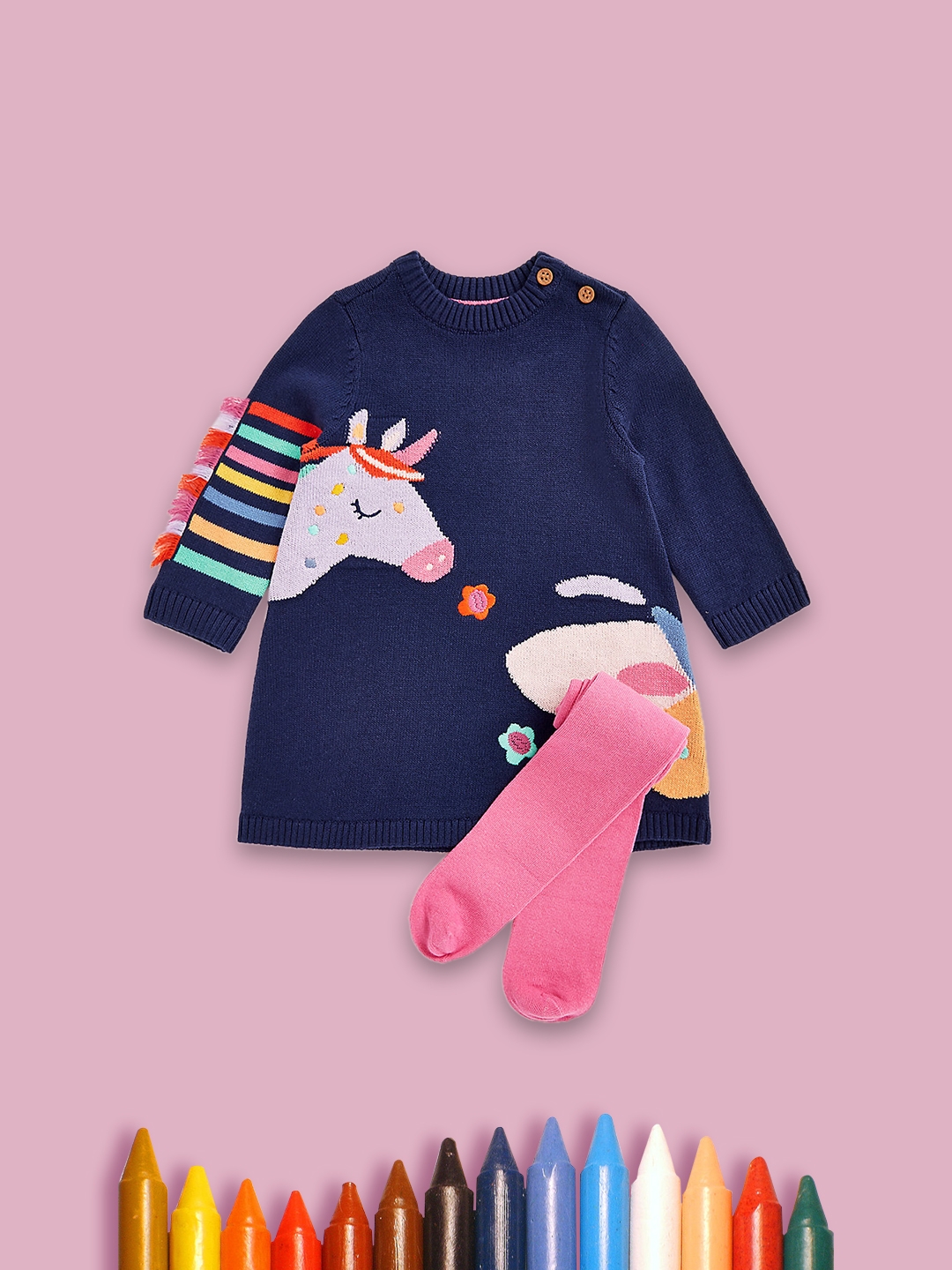 Mothercare | Girls Full Sleeves Dress with Socks -Multicolor