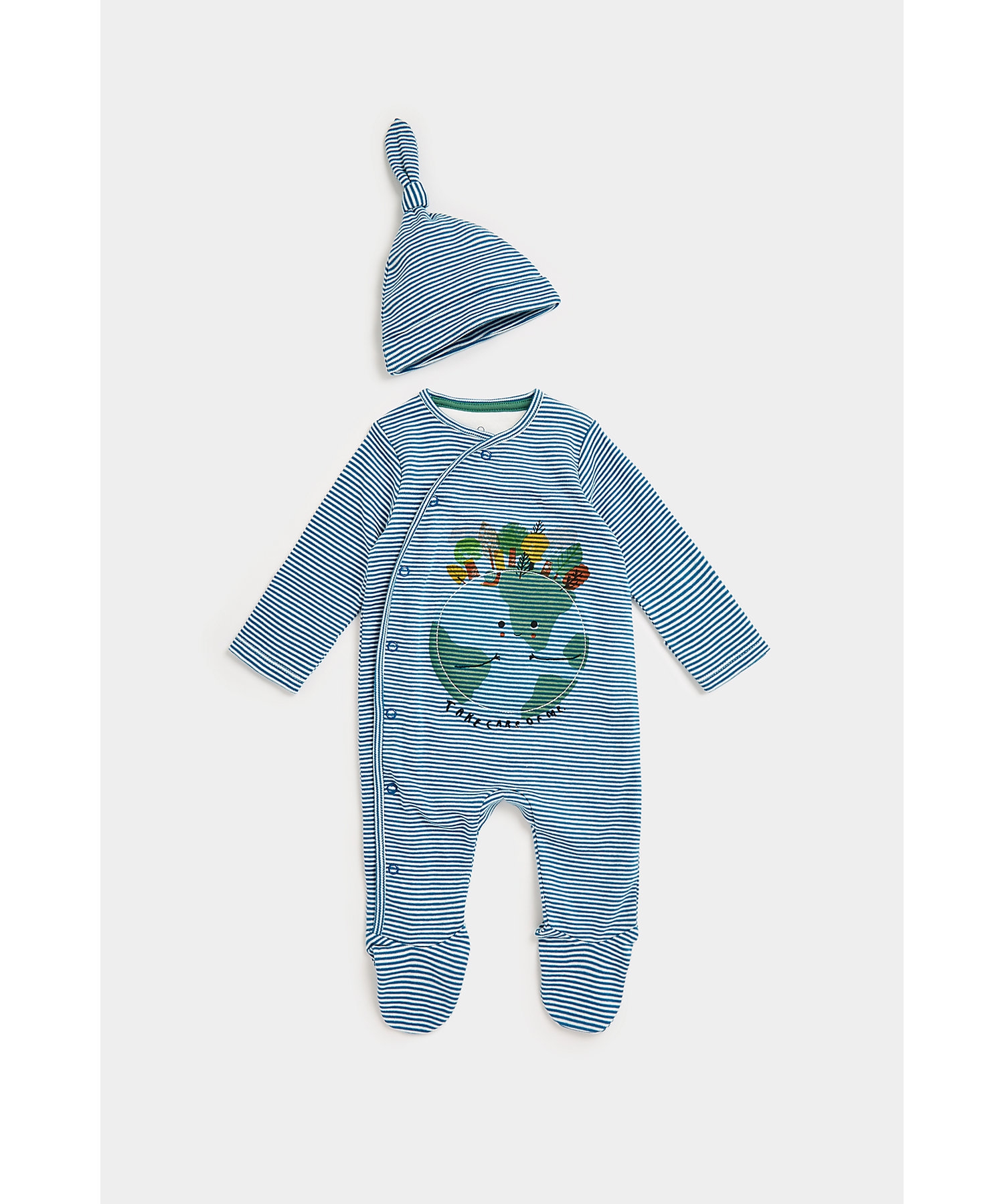 Mothercare | Boys Full Sleeves Sleeepsuit With A Hat -Pack of 1-Blue