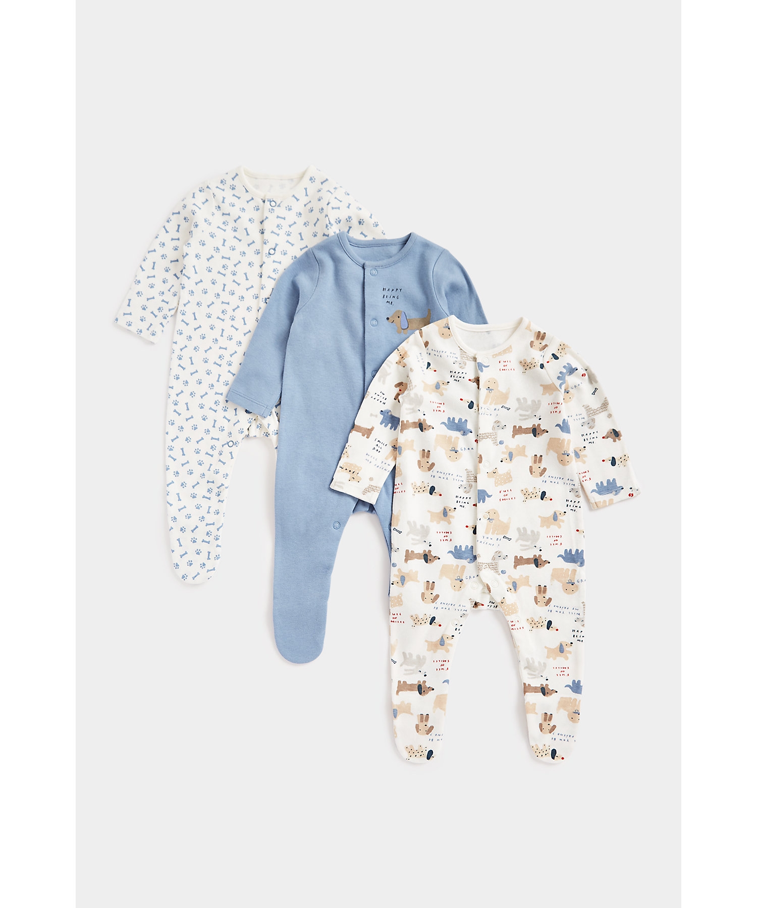 Mothercare | Unisex Full Sleeves Sleepsuits Front Open -Multicolor