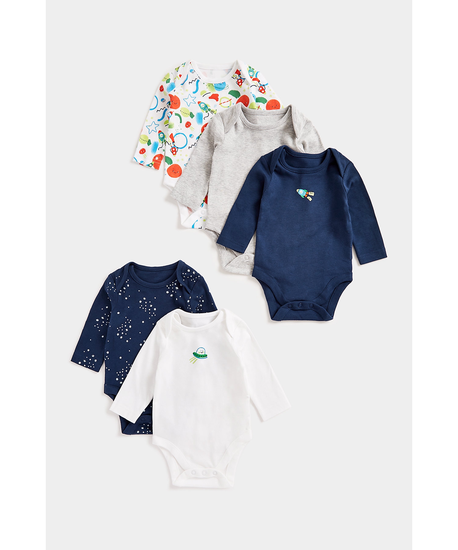 Mothercare | Boys Full Sleeves Bodysuits Space Print-Multicolor