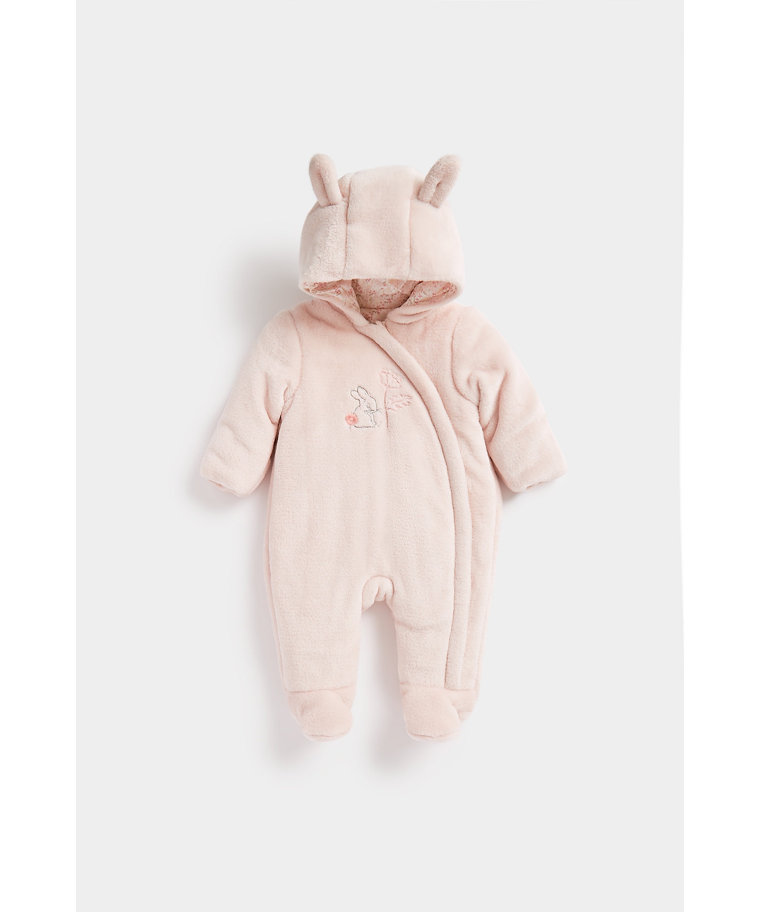 Mothercare | Girls Full Sleeves Snowsuit Hooded with 3D Ears-Pink