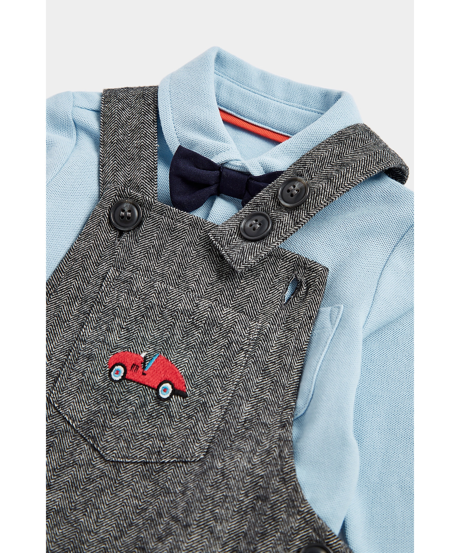 Boys Full Sleeves Partywear All In One Bow Tie-Grey