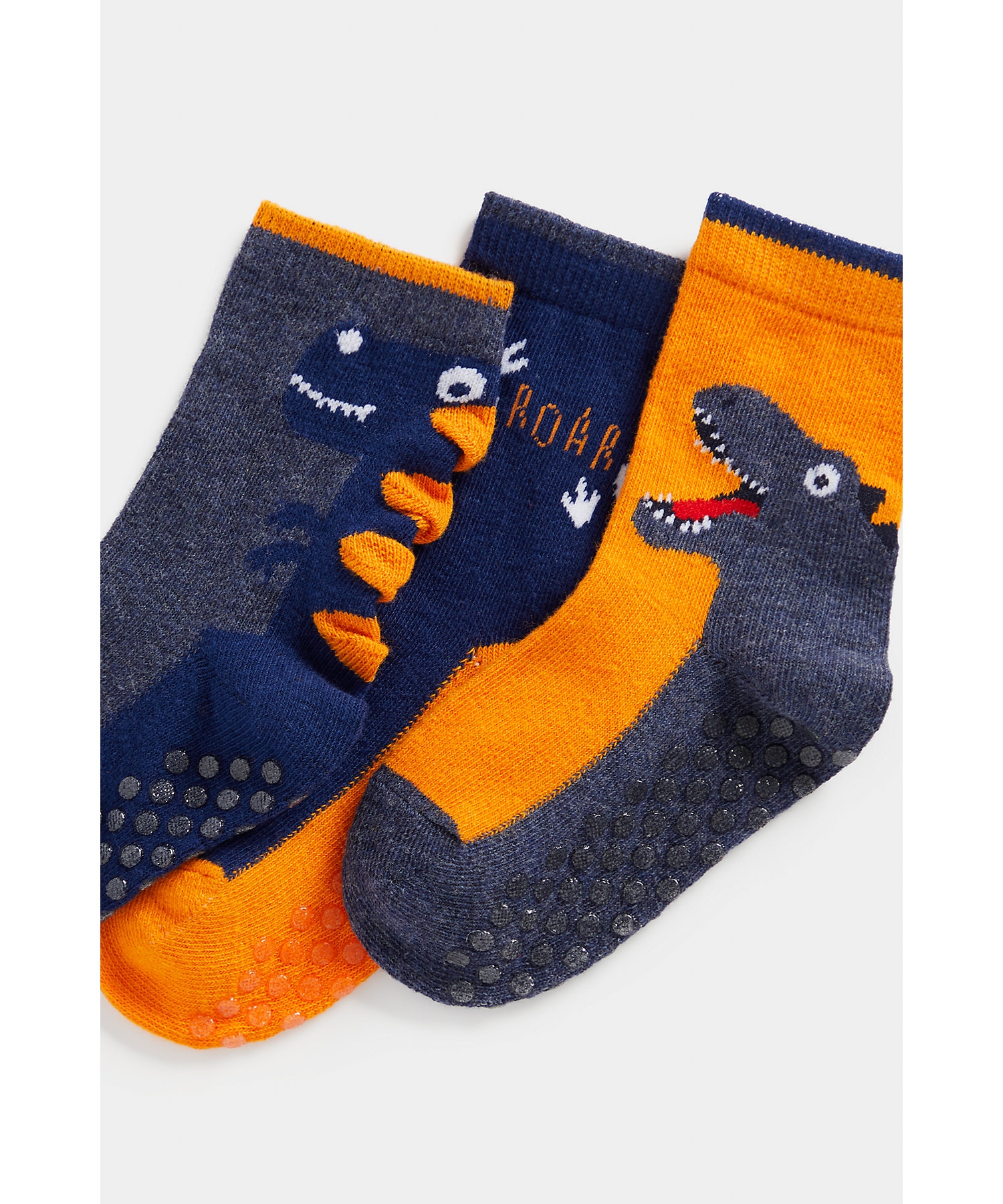 Boys Socks 3D Dino Design-Pack Of 3-Multicolor