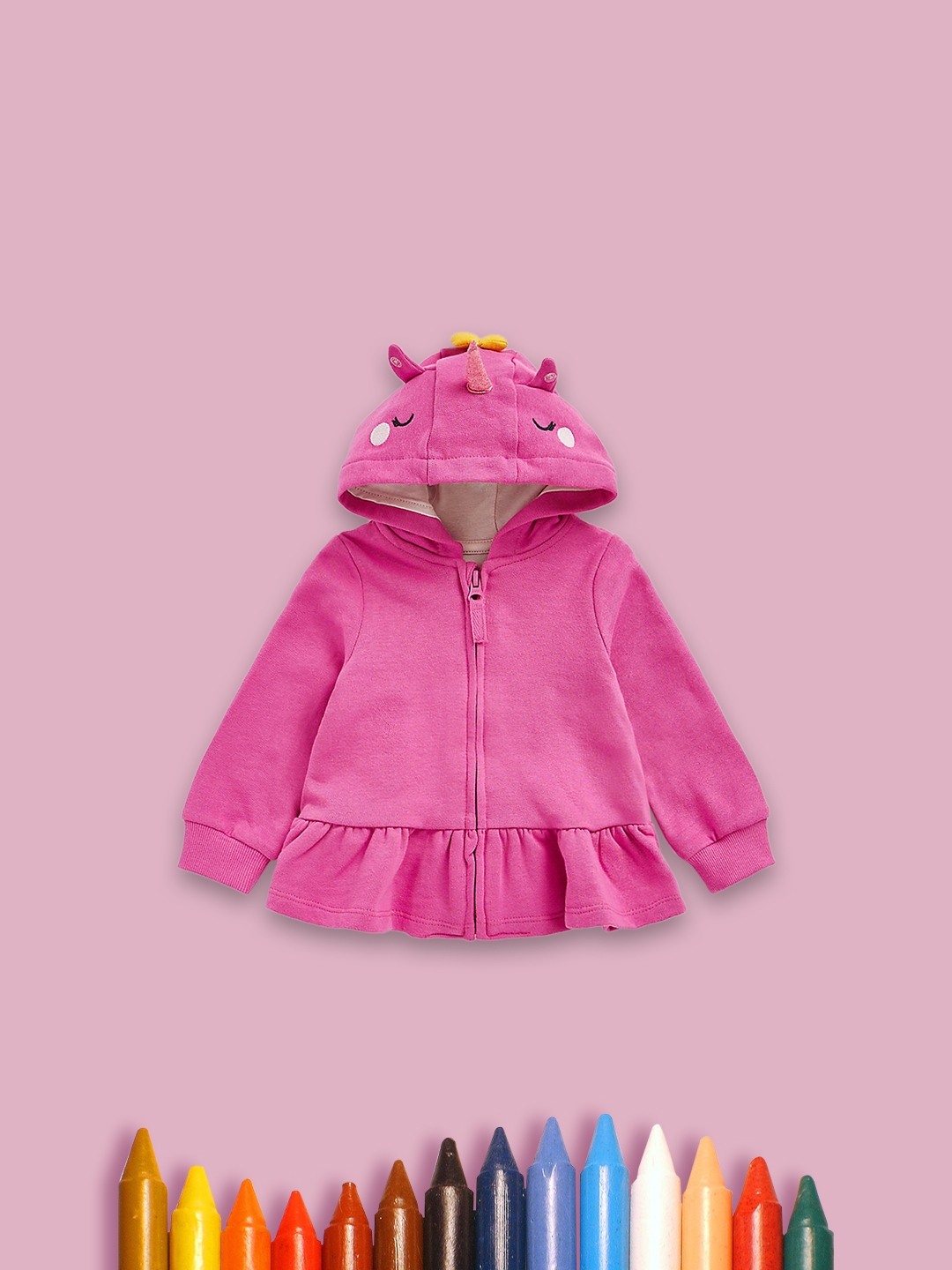 Girls Full Sleeves Sweatshirt 3D Unicorn Design-Pack of 1-Pink