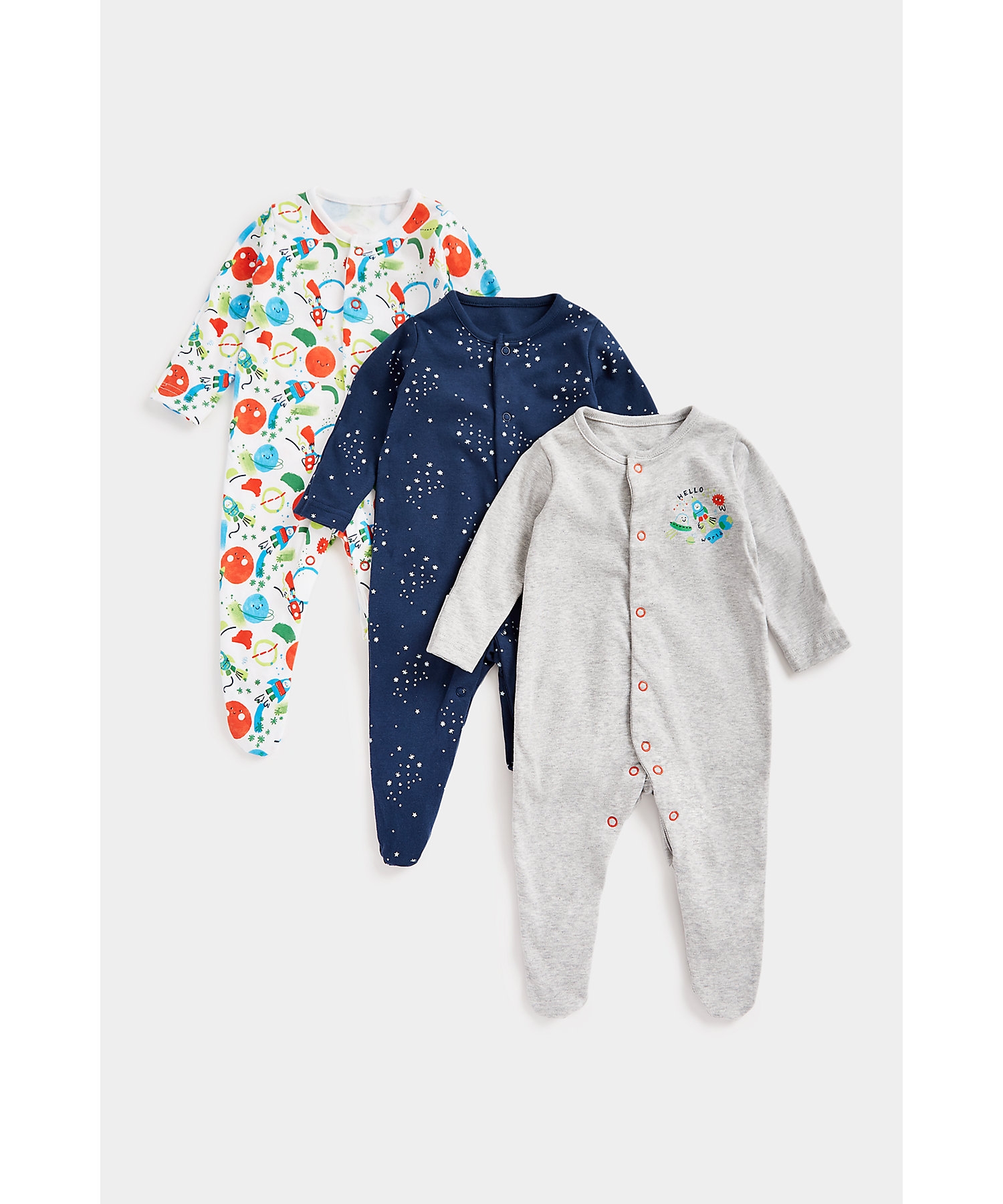 Mothercare | Boys Full Sleeves Sleepsuits Front Open -Multicolor