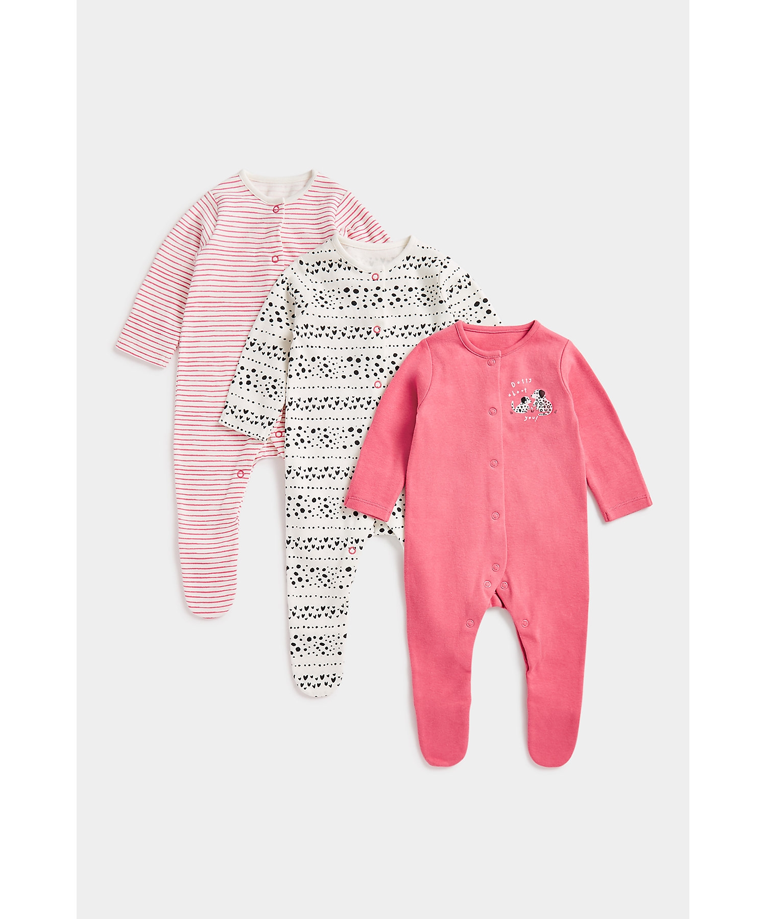 Mothercare | Girls Full Sleeves Sleepsuits Front Open -Multicolor