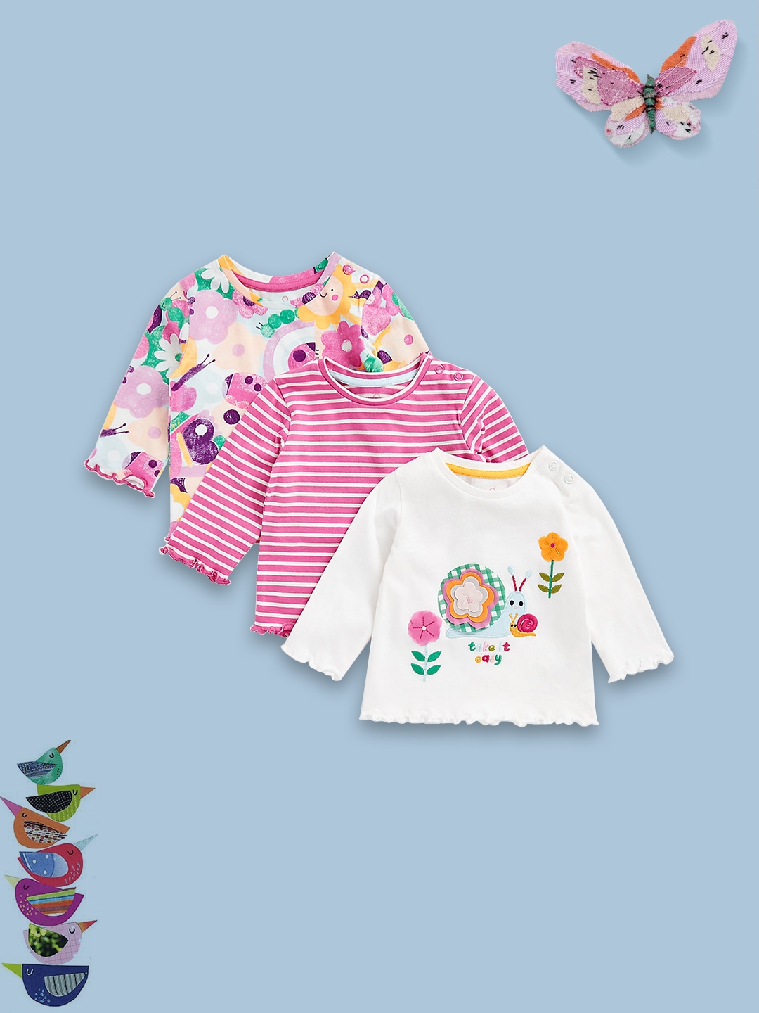 Mothercare | Girls Full Sleeves T-Shirt Flower Print-Pack of 1-Multicolor 0
