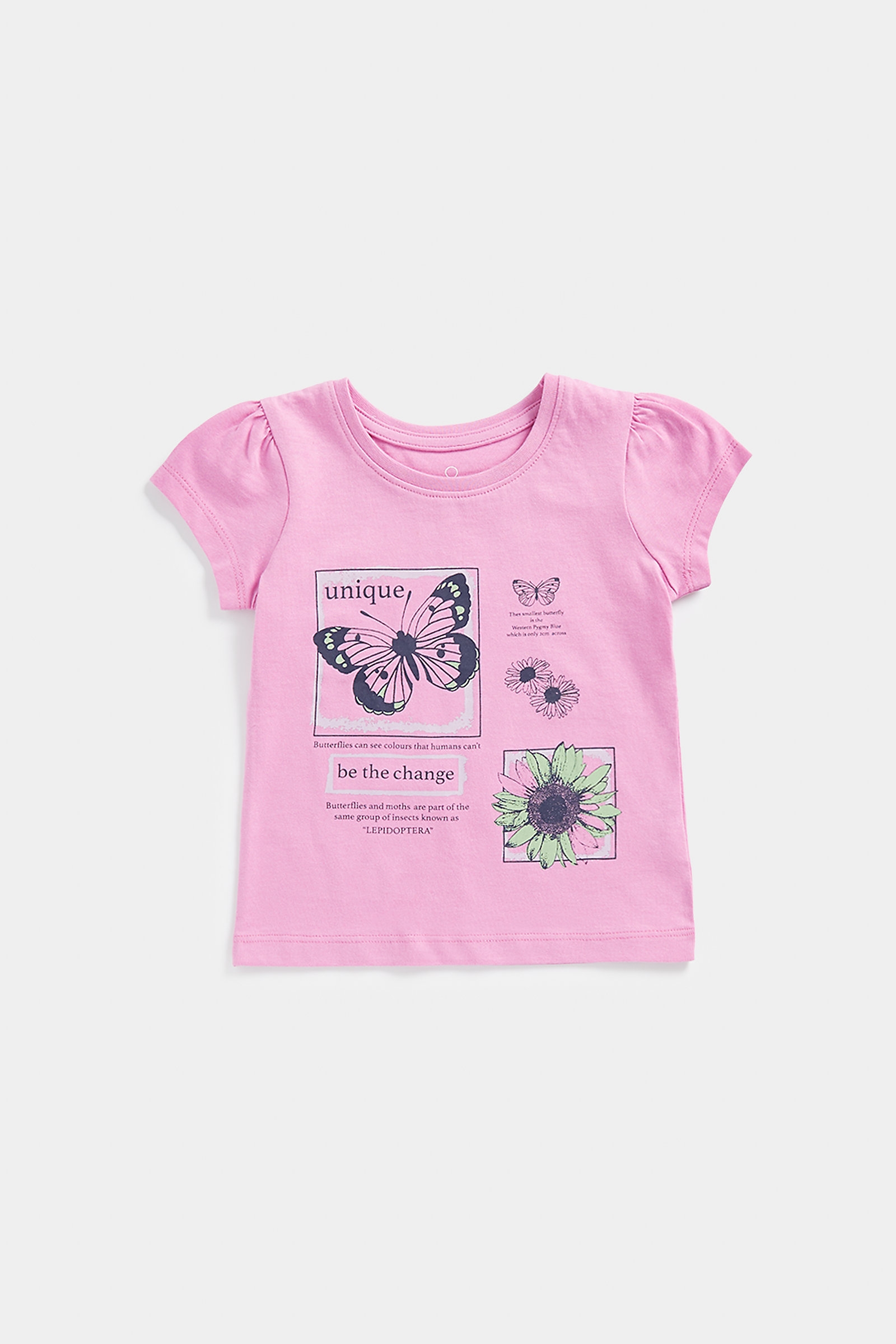 Girls Short Sleeve T-Shirt Butterfly Natrue -Pink