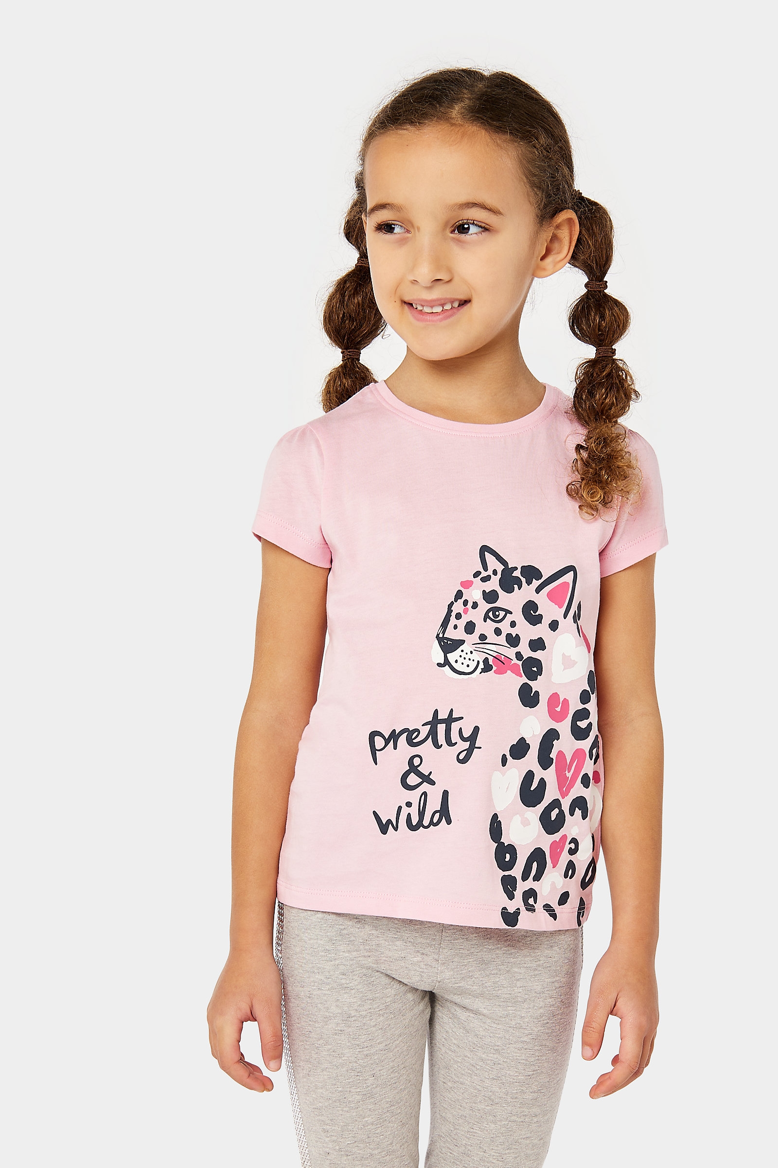 Girls Short Sleeve T-Shirt Leopard -Pink