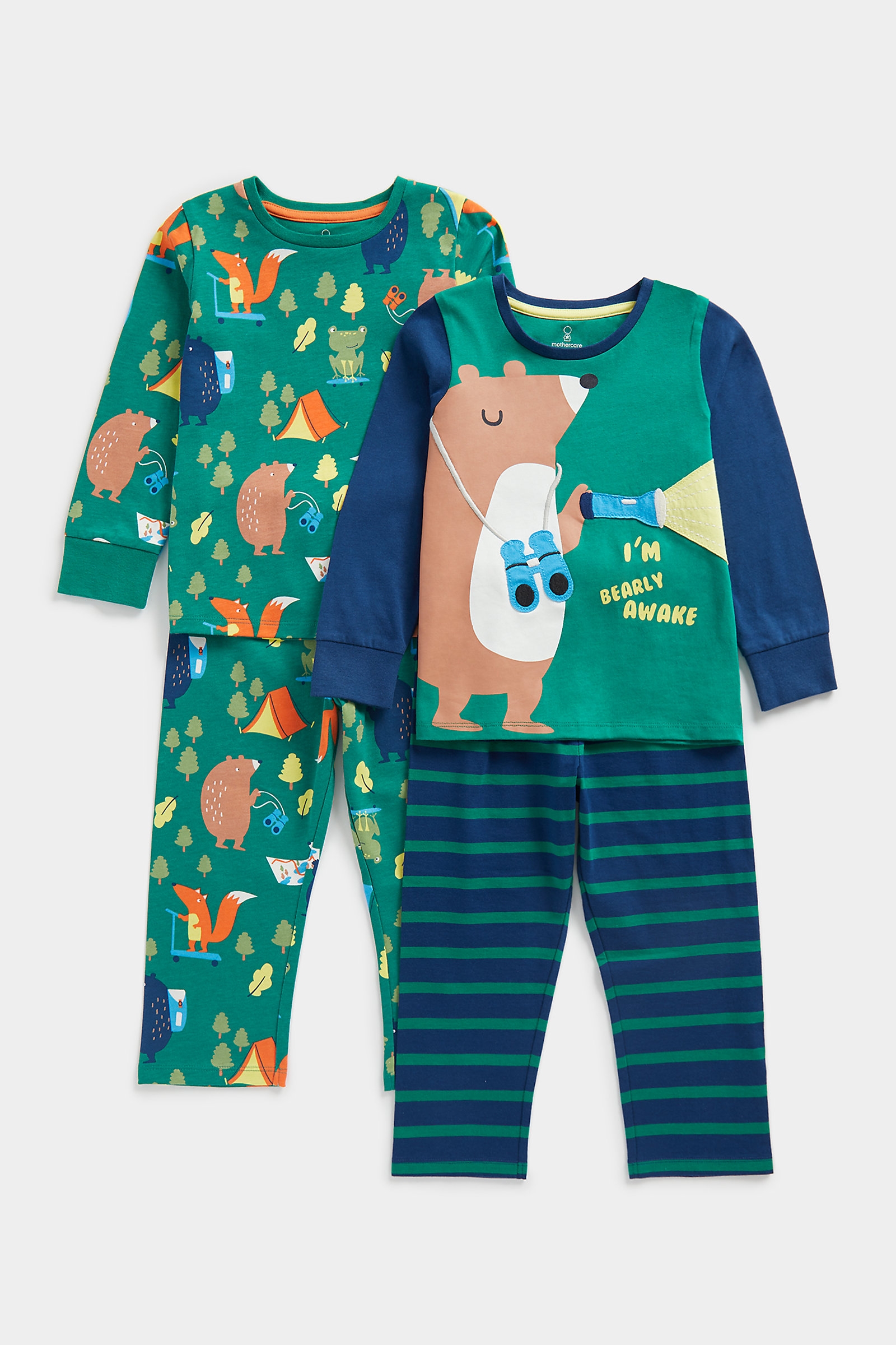 Mothercare Boys Full Sleeves Pyjama-Pack of 2-Green