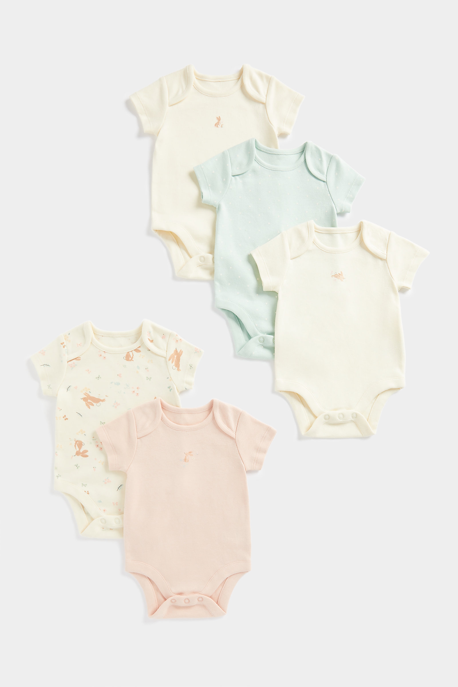 Mothercare Girls Half Sleeve Bunnie design Bodysuit-Pack of 5-Multicolour
