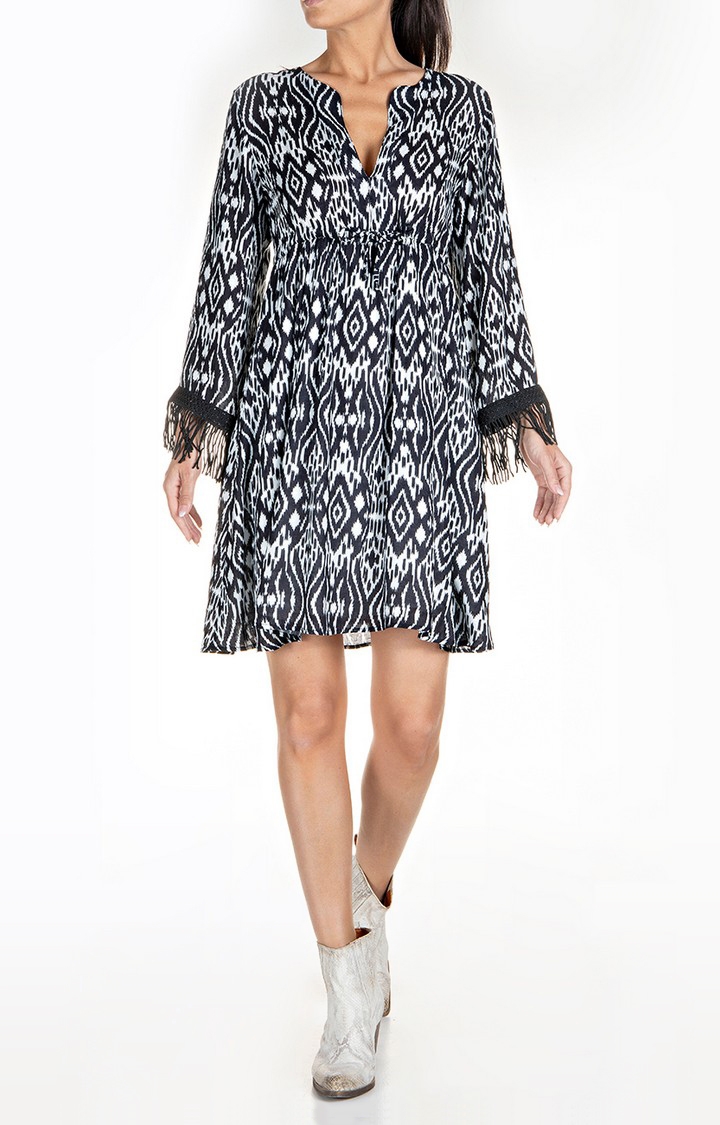 REPLAY | Black and White Printed Rayon Dresses For Women