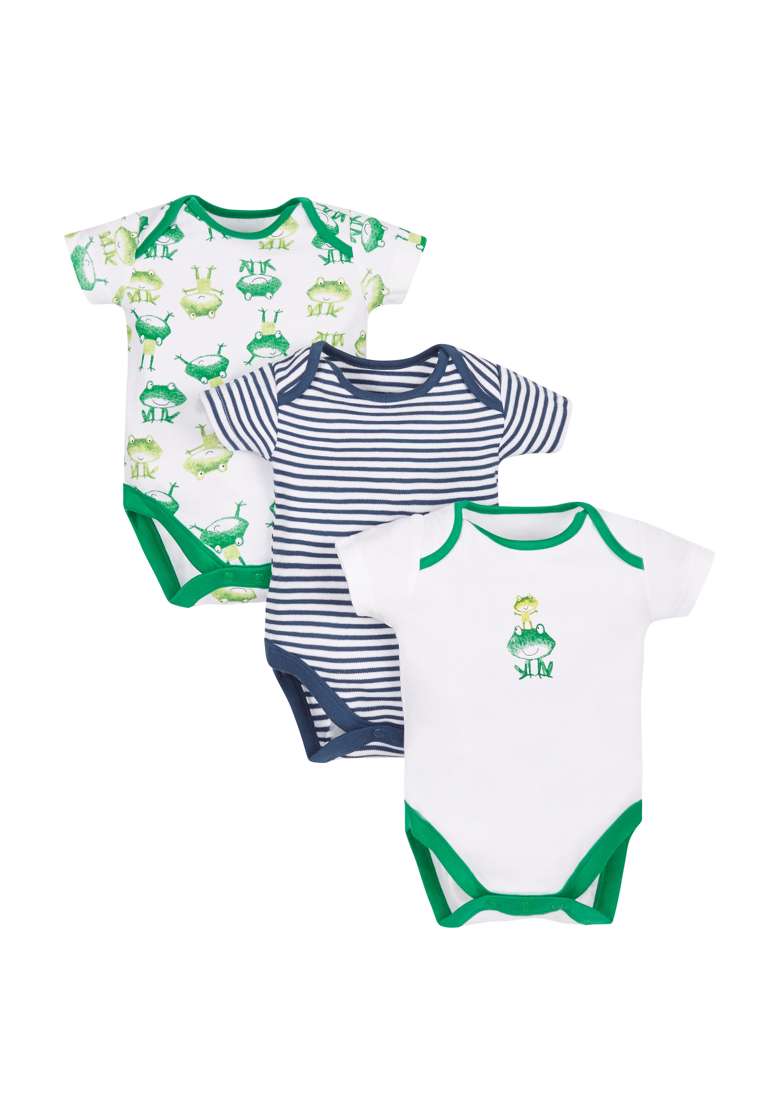 Mothercare | Boys Frog Bodysuits - Pack Of 3 - Green