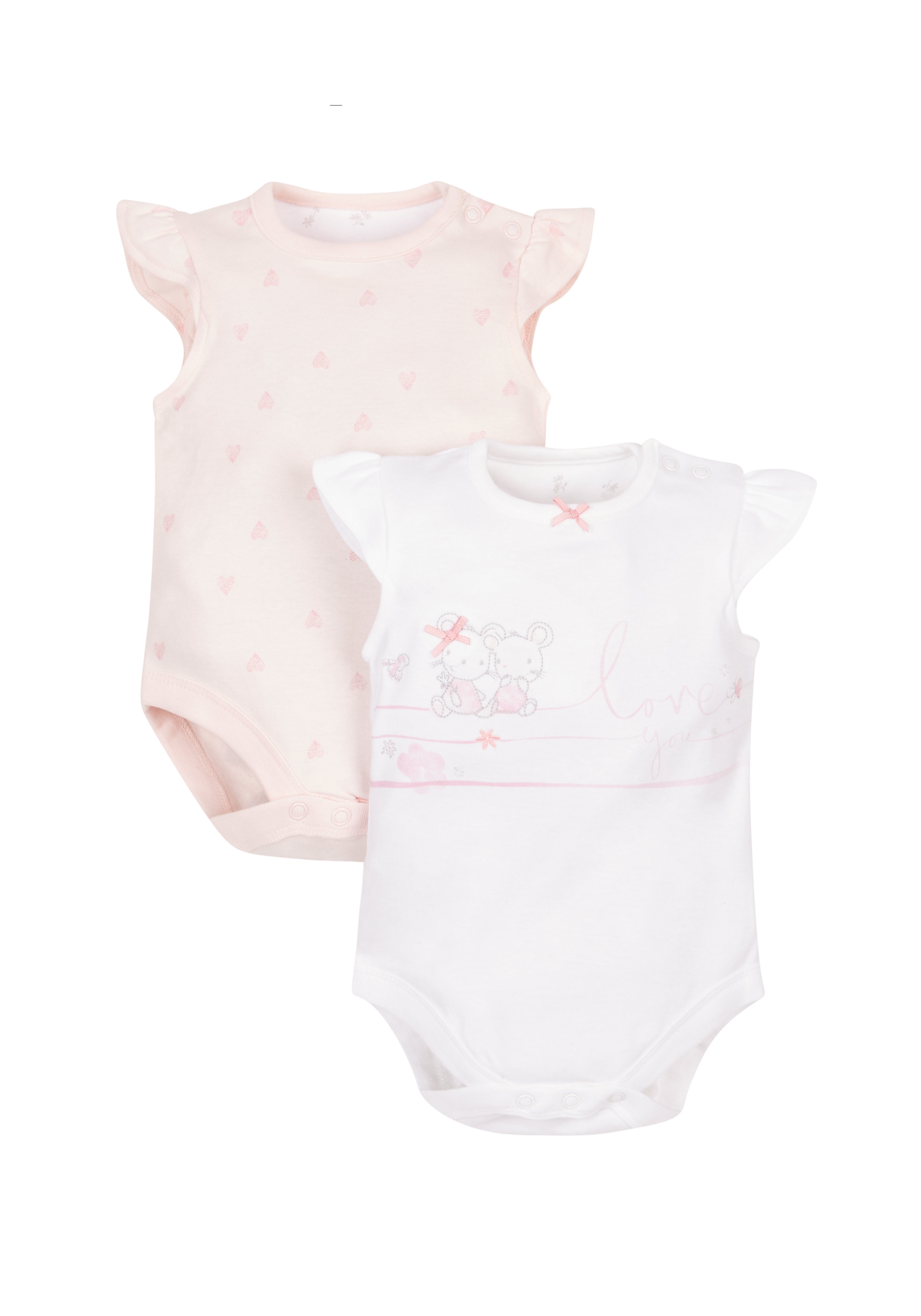 Mothercare | Girls Little Mouse Bodysuits - 2 Pack - Pink