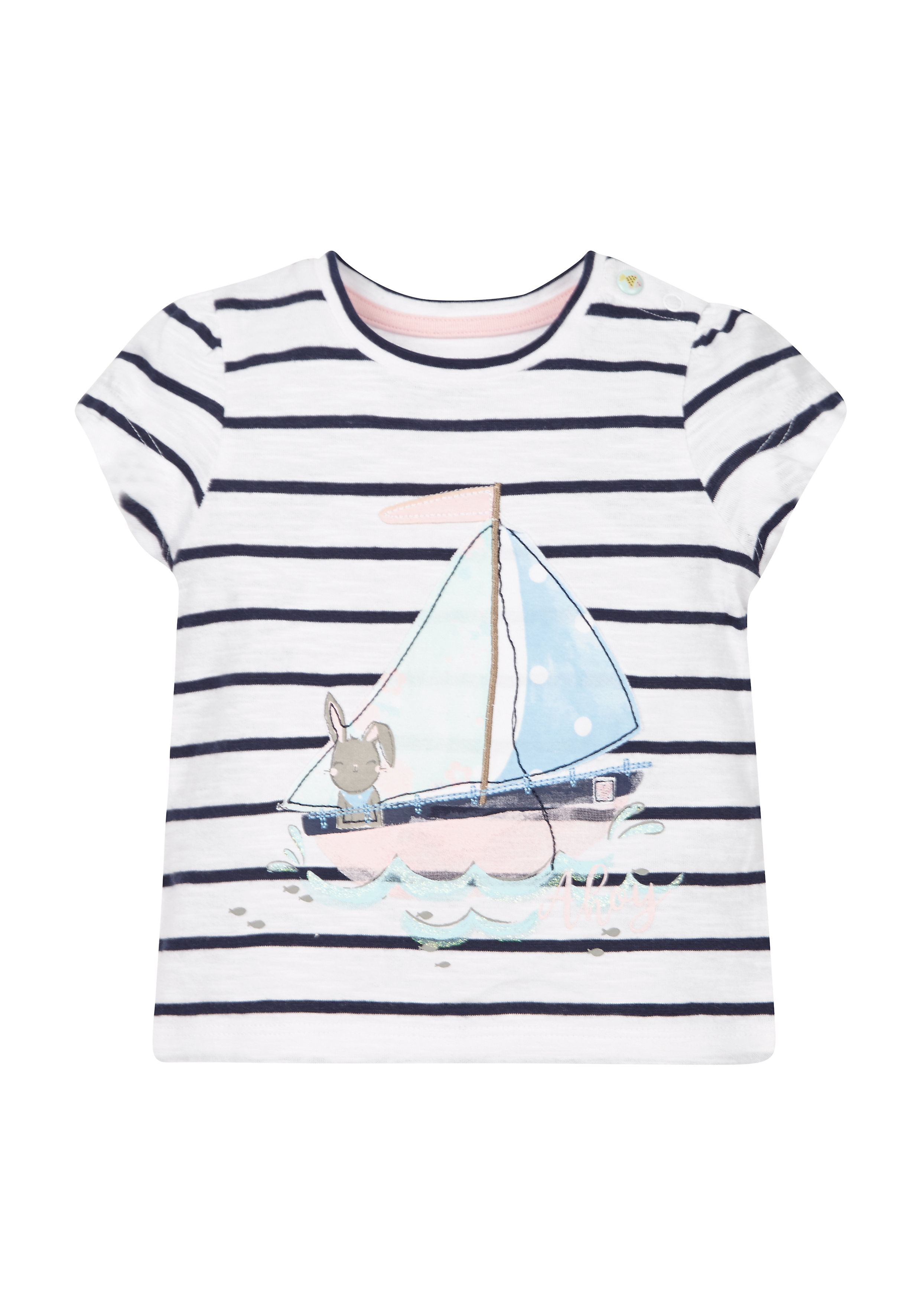 Mothercare | Girls Stripe Boat T-Shirt - White