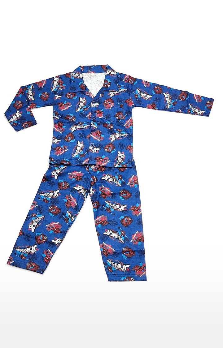 AAAKAR | Blue Stylish Spiderman Printed Full Sleeve Top and Pyjama Set