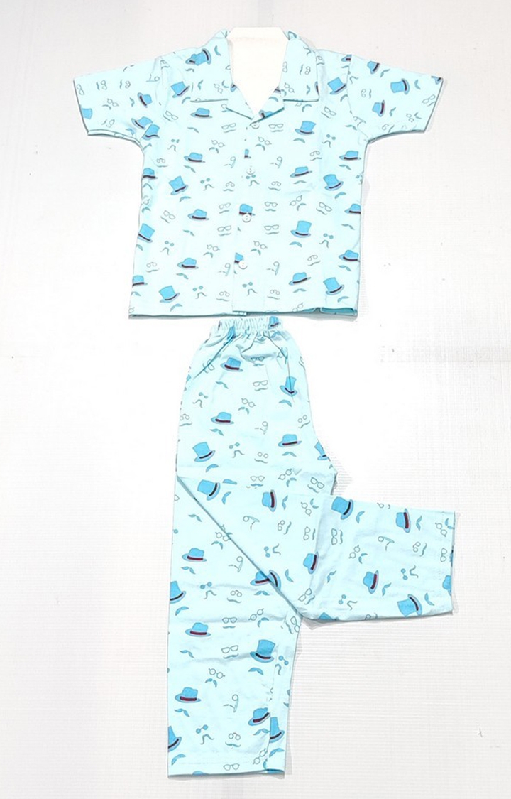AAAKAR | Stylish Boy's Blue Graphic Printed Shirt And Pyjama Set