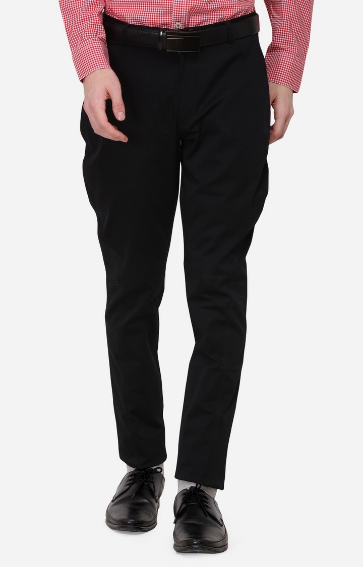 TLS57/3,BLACK (D.BREECHES) Men's Black Wool Blend Solid Formal Trousers