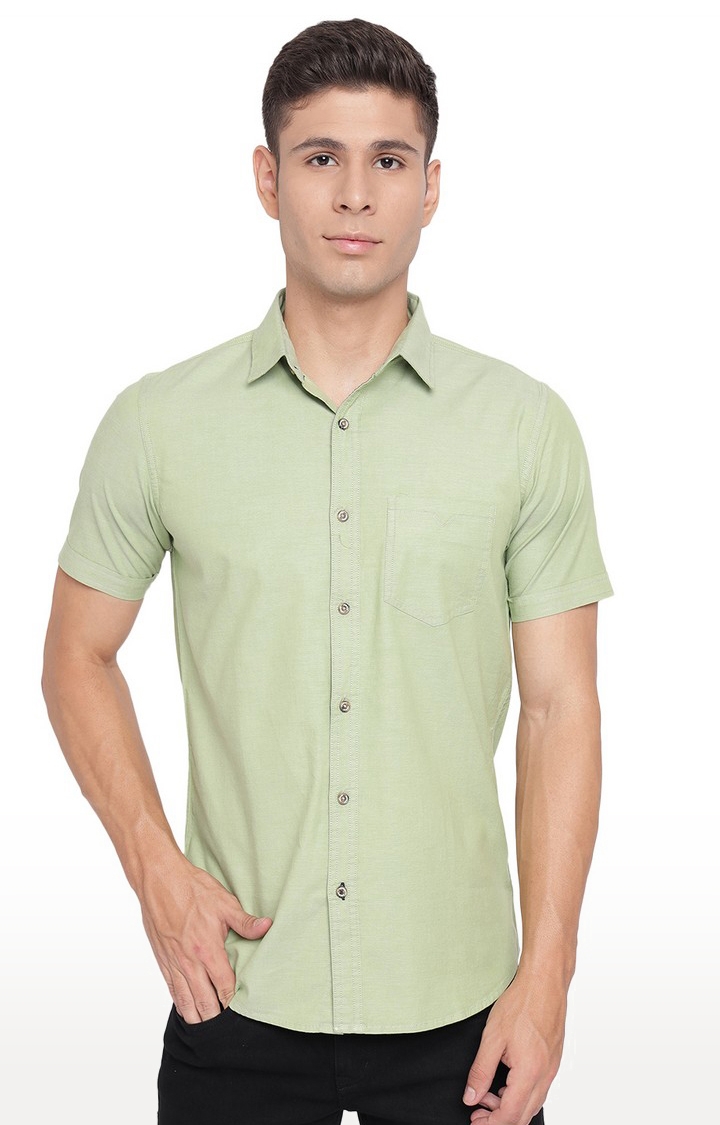 JBS-PL-907B TENDRILL GREEN Men's Green Cotton Solid Semi Casual Shirts