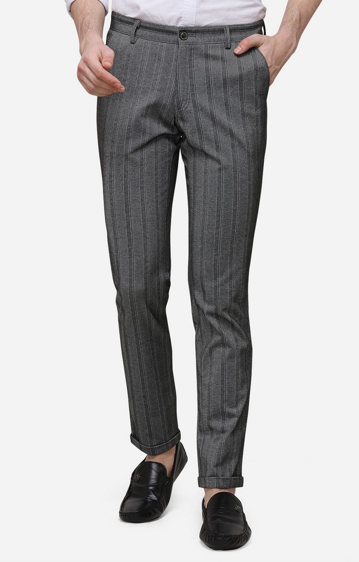 JB-V-2131/A PEWTER Men's Grey Cotton Blend Striped Formal Trousers