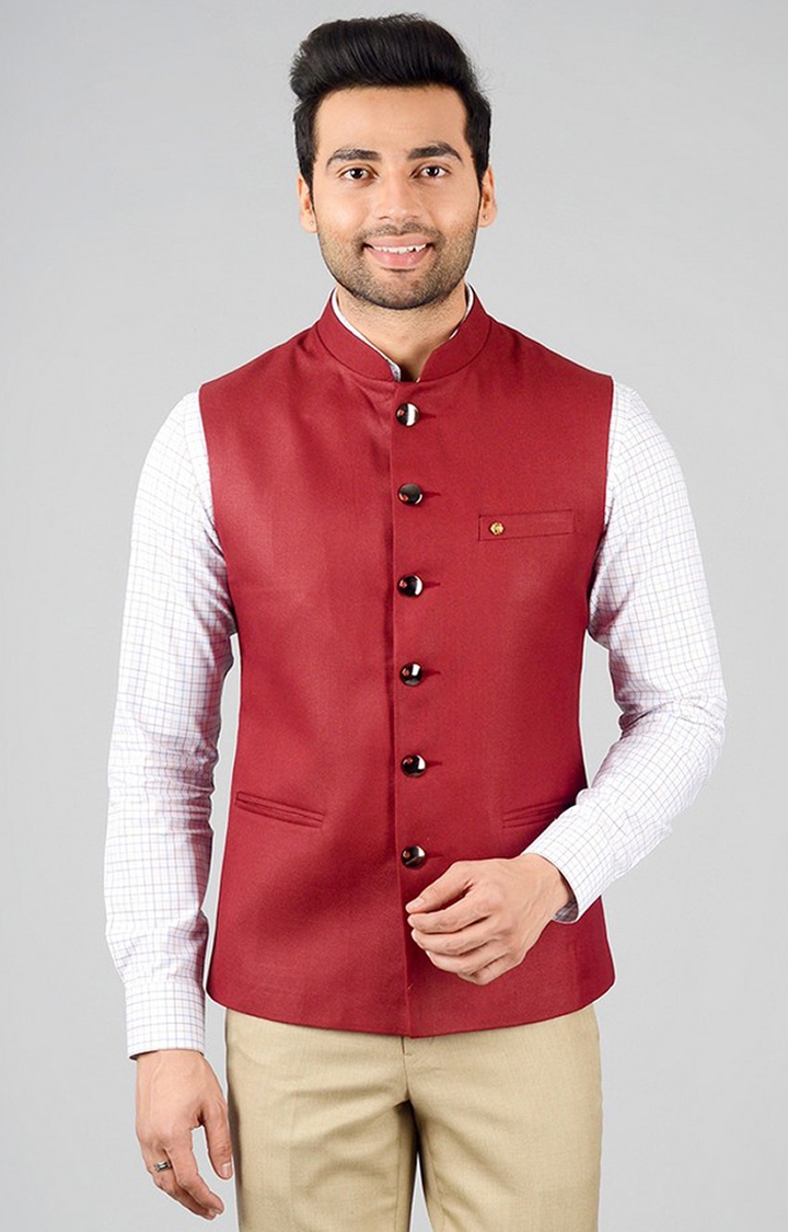 Greenfibre | Red Solid Ethnic Jacket (AW 19 1601/7 MAROON)