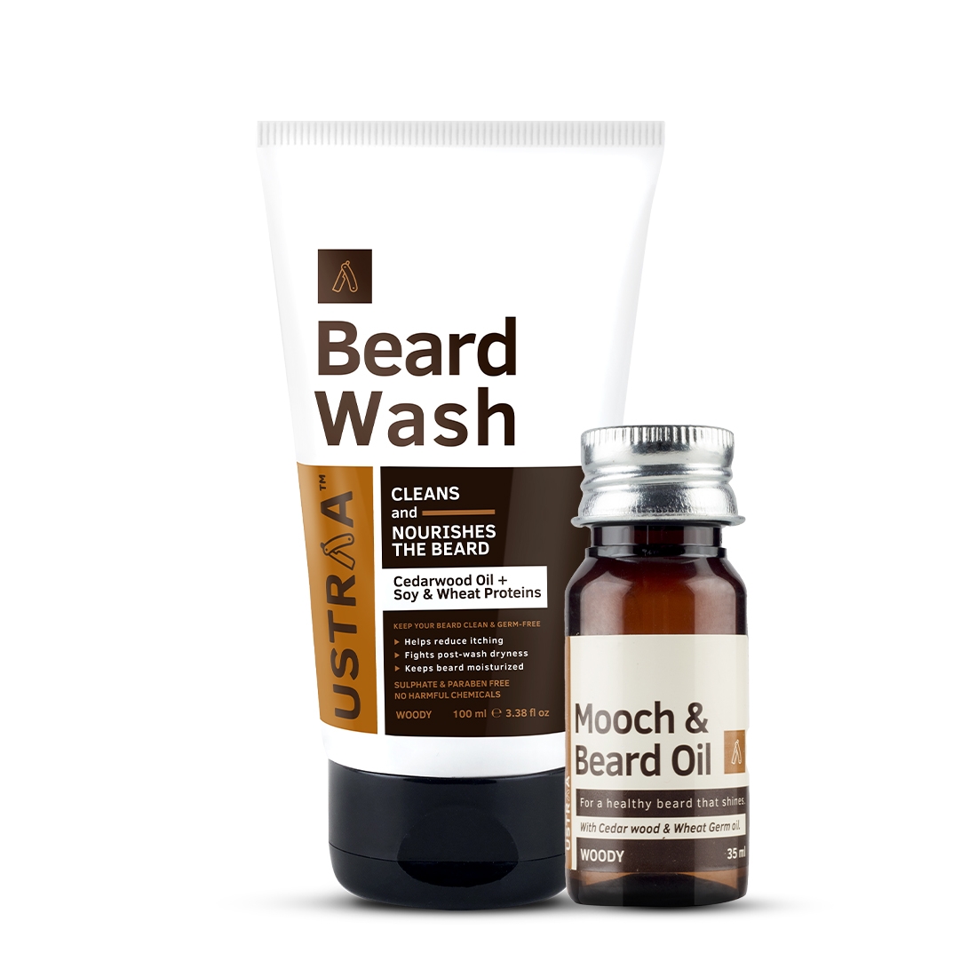 Ustraa Beard Oil Woody - 35ml And Beard Wash Woody - 100ml