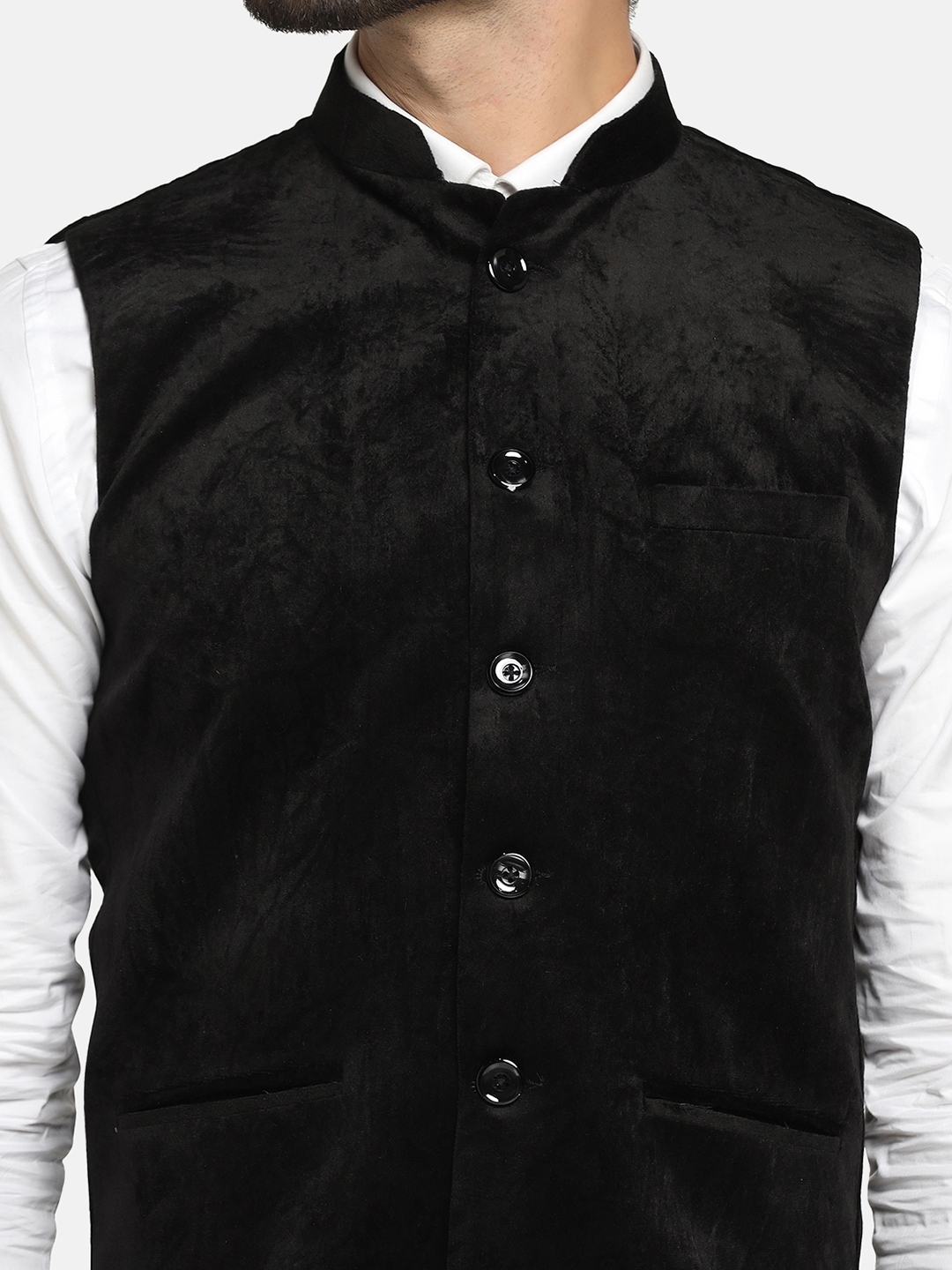 TAHVO Men Black Velvet Nehru Jacket