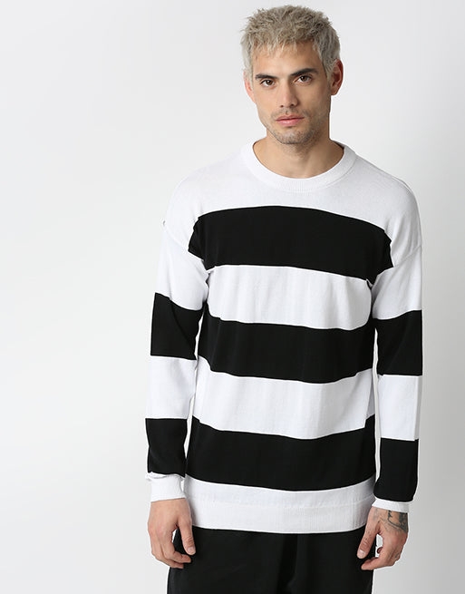 Hemsters | Hemsters White And Black Off Shoulder Sweatshirt