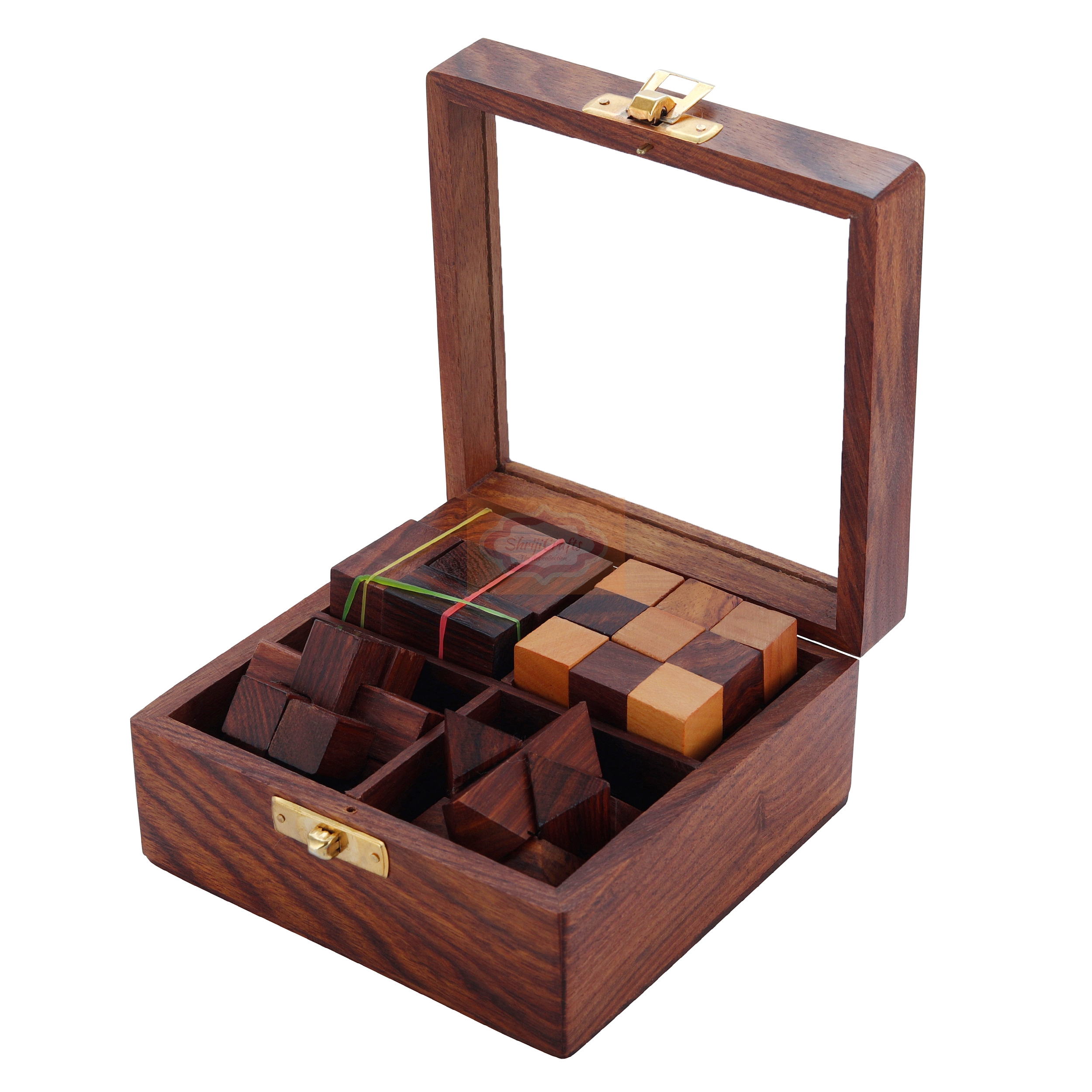 Shrijicrafts | ShrijiCrafts 4-in-One Wooden Cube Puzzle Games Set 3D Puzzles Brain Teaser Game for Kids and Adults