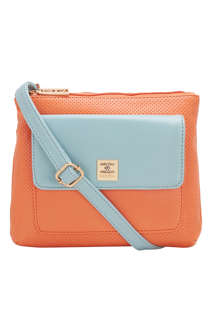 Women's Orange PU Solid Sling Bags
