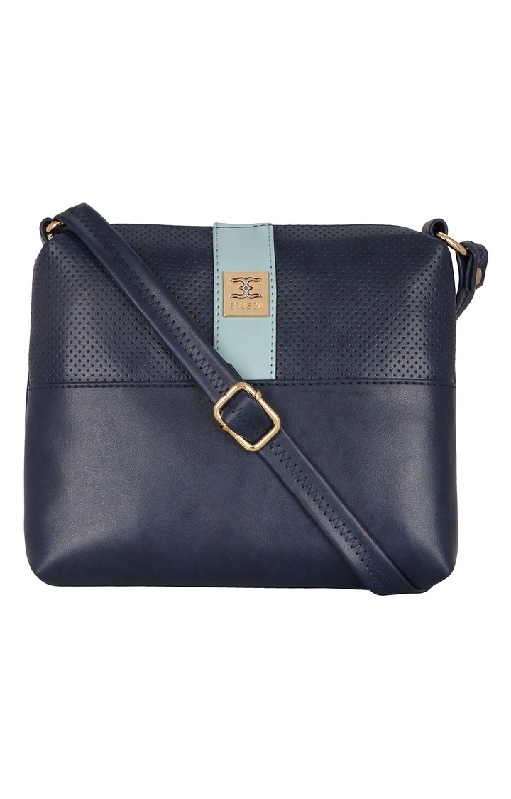 Women's Blue PU Solid Handbags