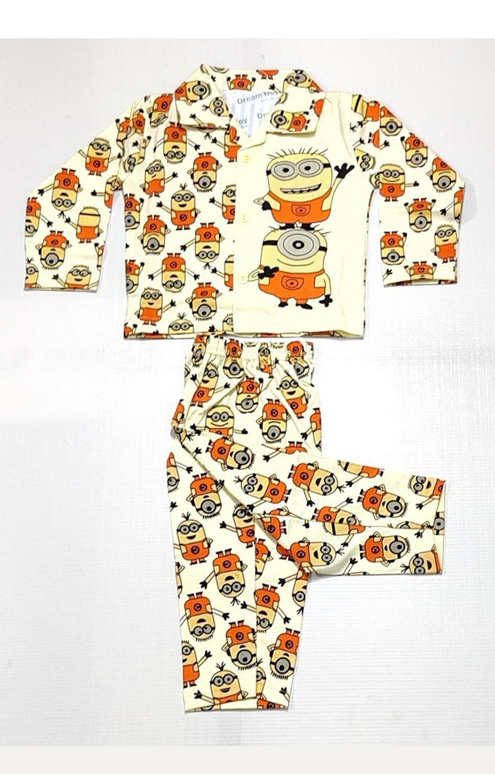 Boy's Yellow Minions Printed Full Sleeves Nightsuit Set 