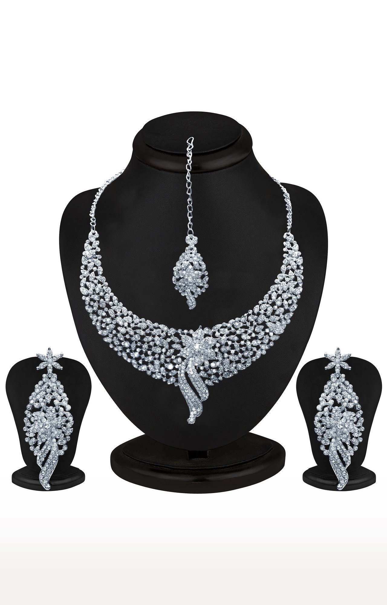 SUKKHI | Sukkhi Glimmery Rhodium Plated Austrian Diamond Choker Necklace Set For Women