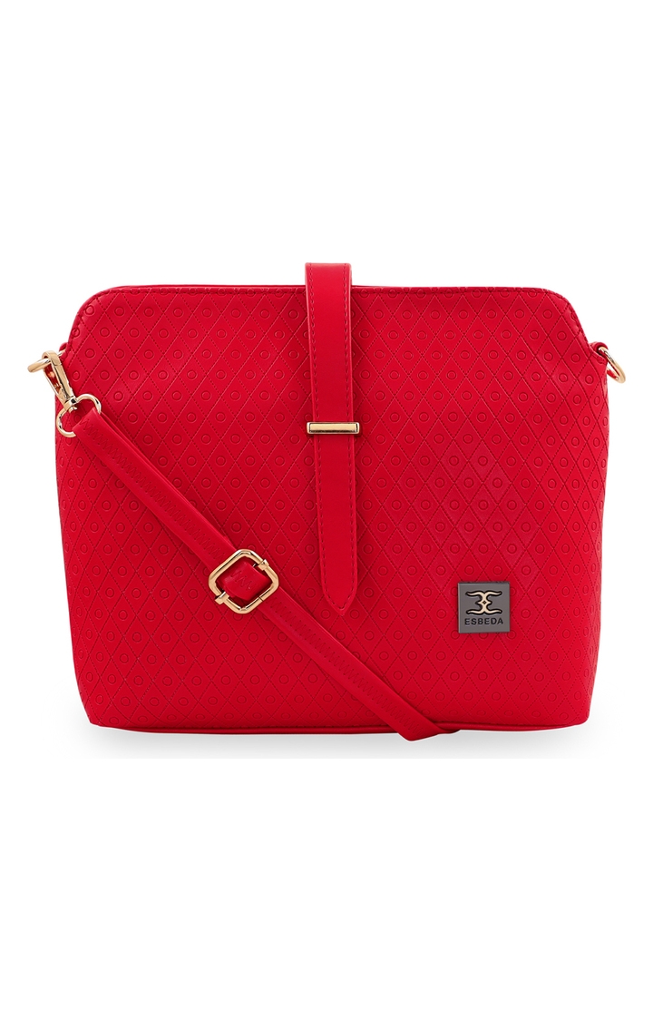 Women's Red PU Textured Sling Bags