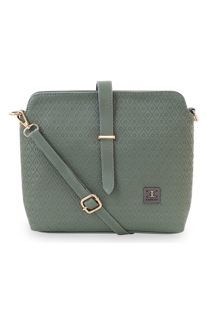 Women's Green PU Textured Sling Bags