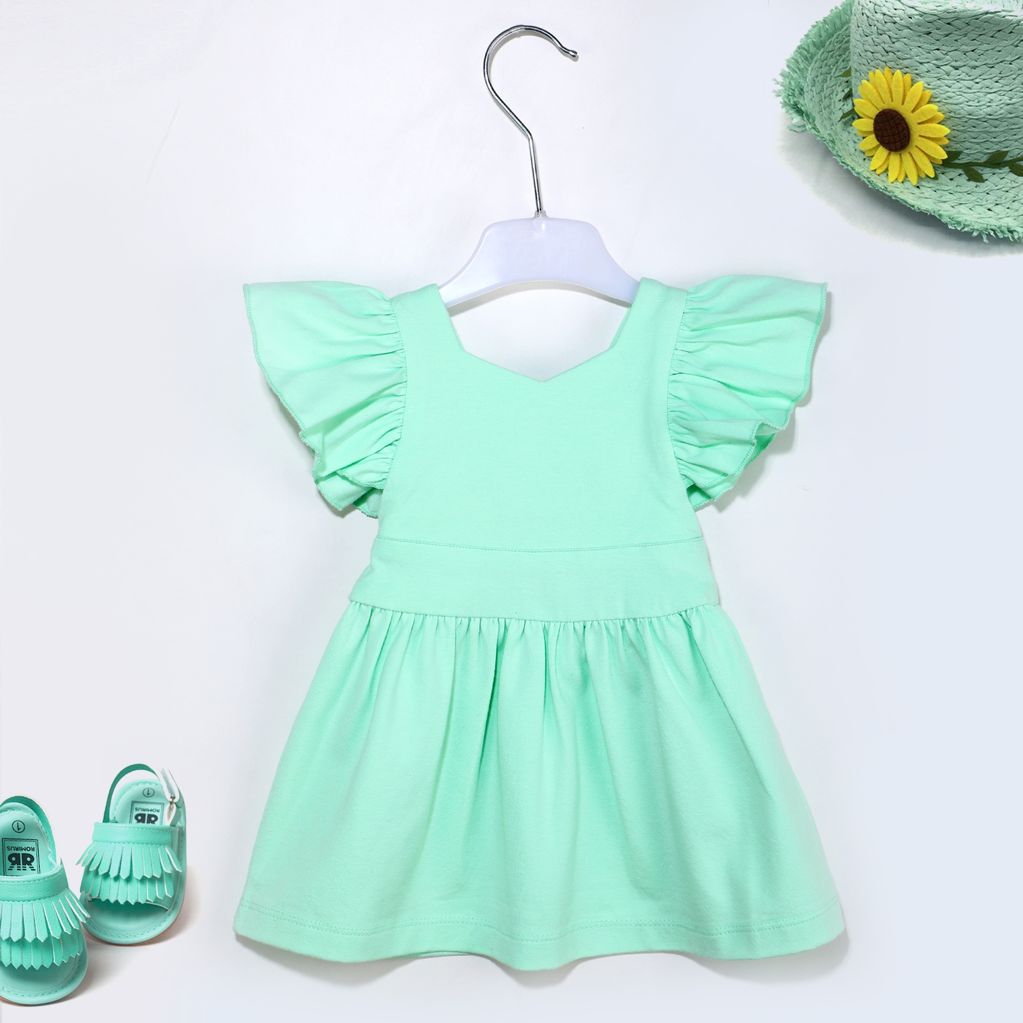 Kidbea | Kidbea® New Born Baby'S Girl Green Color Knee Length Dress