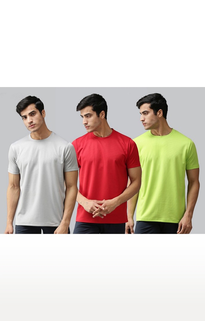 Fundoo | Fundoo Men's Grey, Red and Green Solid Round Neck Super Soft Micro Polyester Sports Casual T-Shirt (Pack of 3)