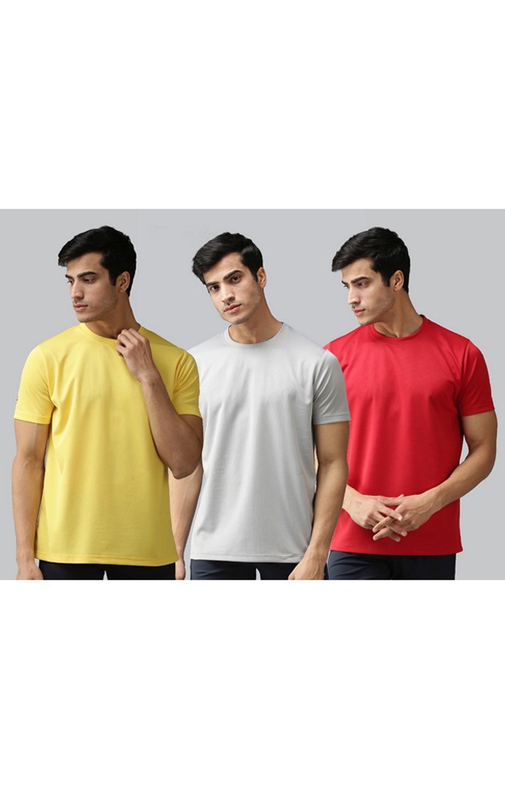 Fundoo | Fundoo Men's Yellow, Grey and Red Solid Round Neck Super Soft Micro Polyester Sports Casual T-Shirt (Pack of 3)