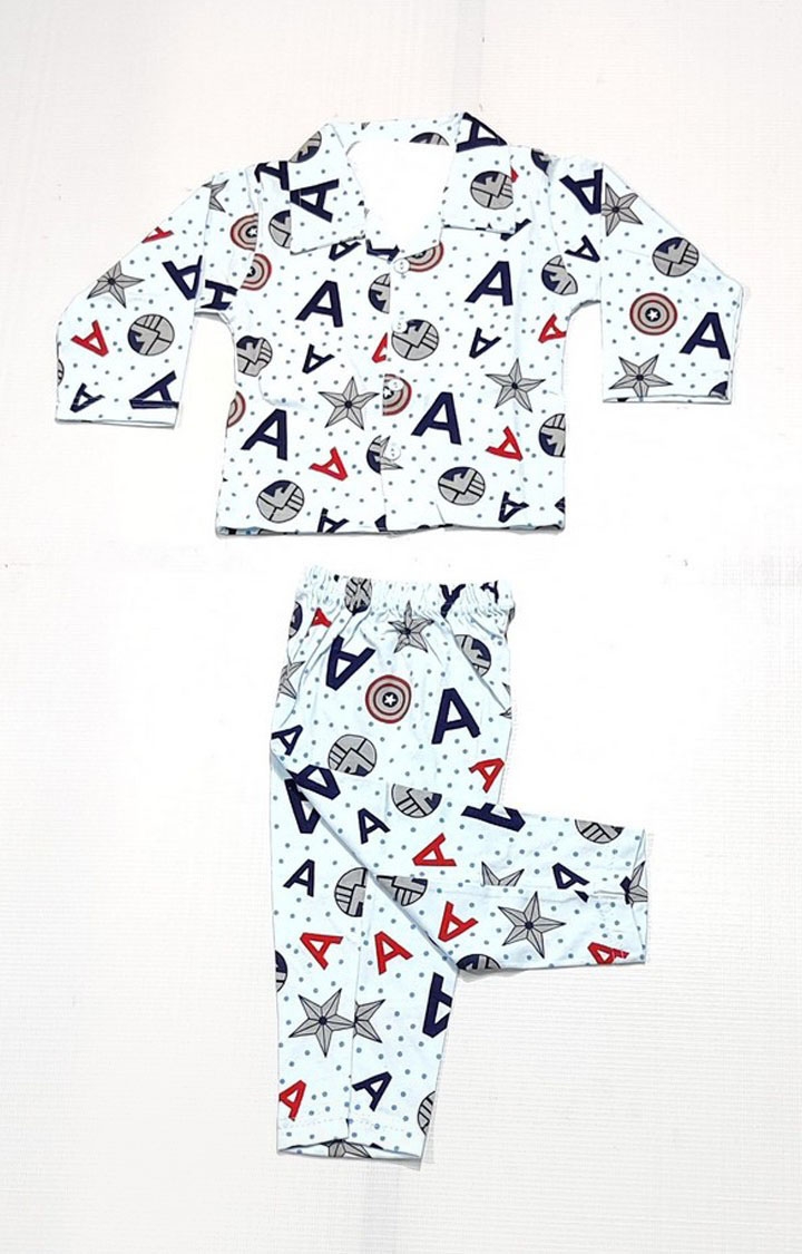 Stylish Boy's Blue Graphic Printed Shirt And Pyjama Set