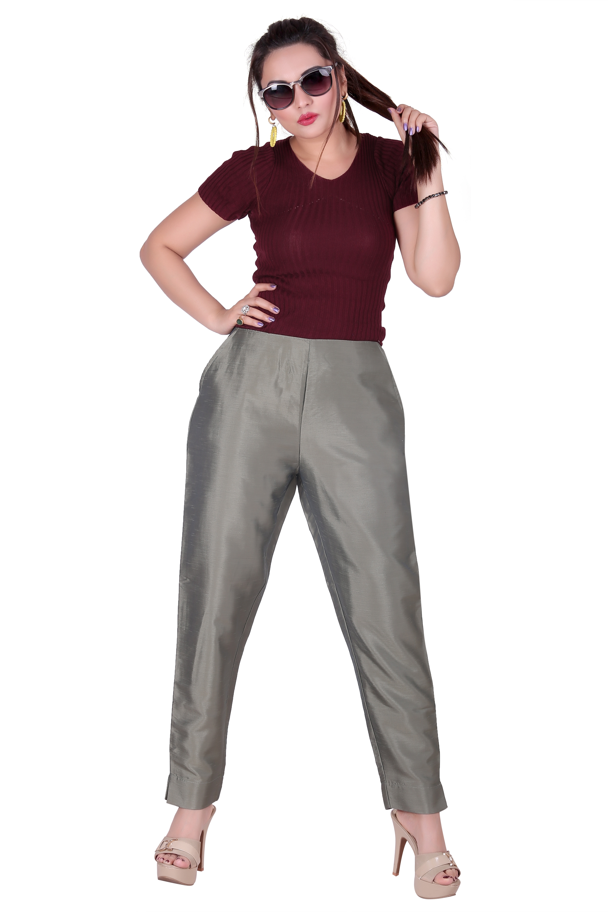 Black Lady | Grey Solid Trouser