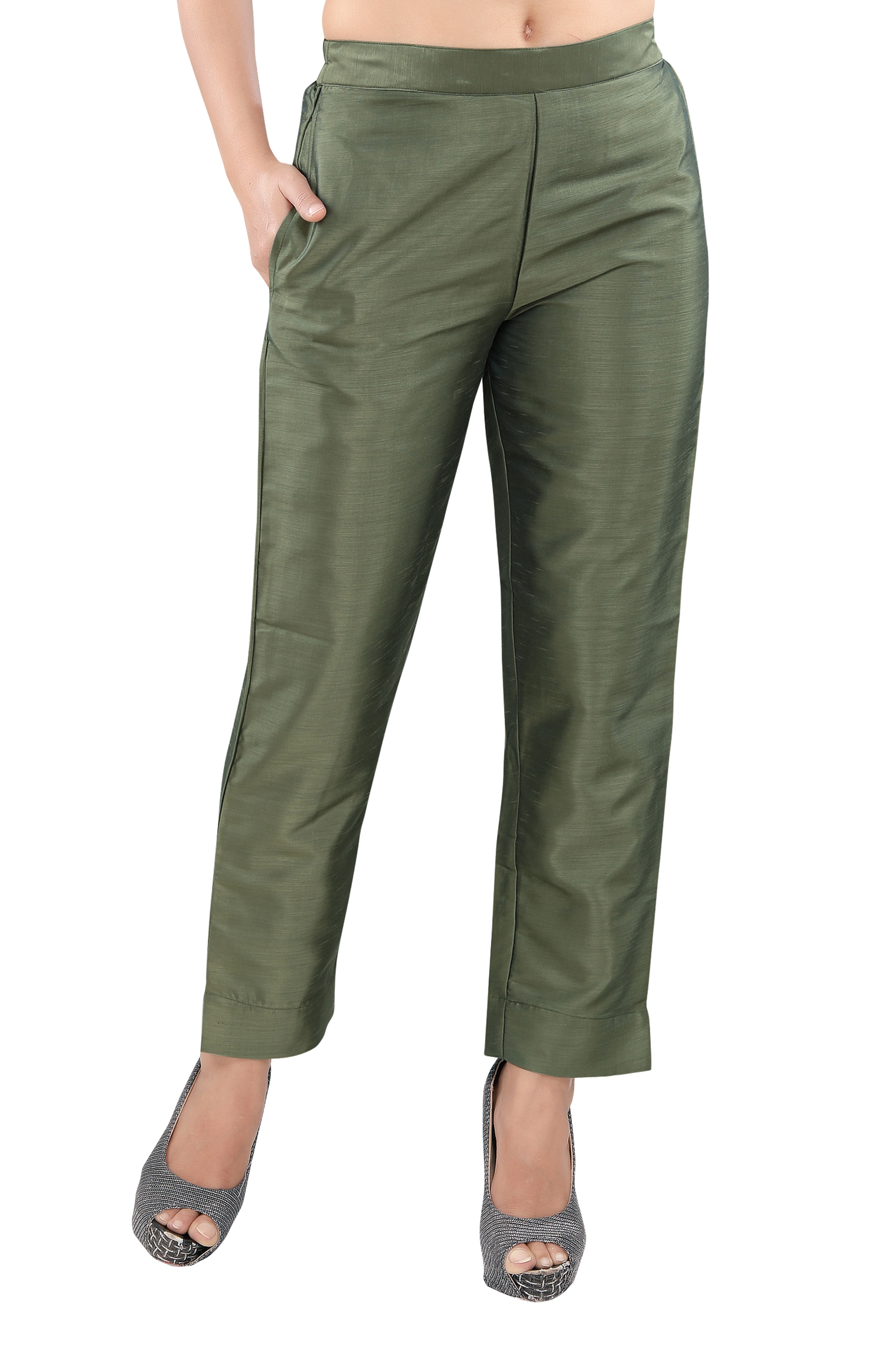 Black Lady | Green Solid Trousers
