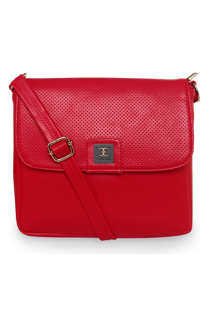 Women's Red PU Solid Sling Bags