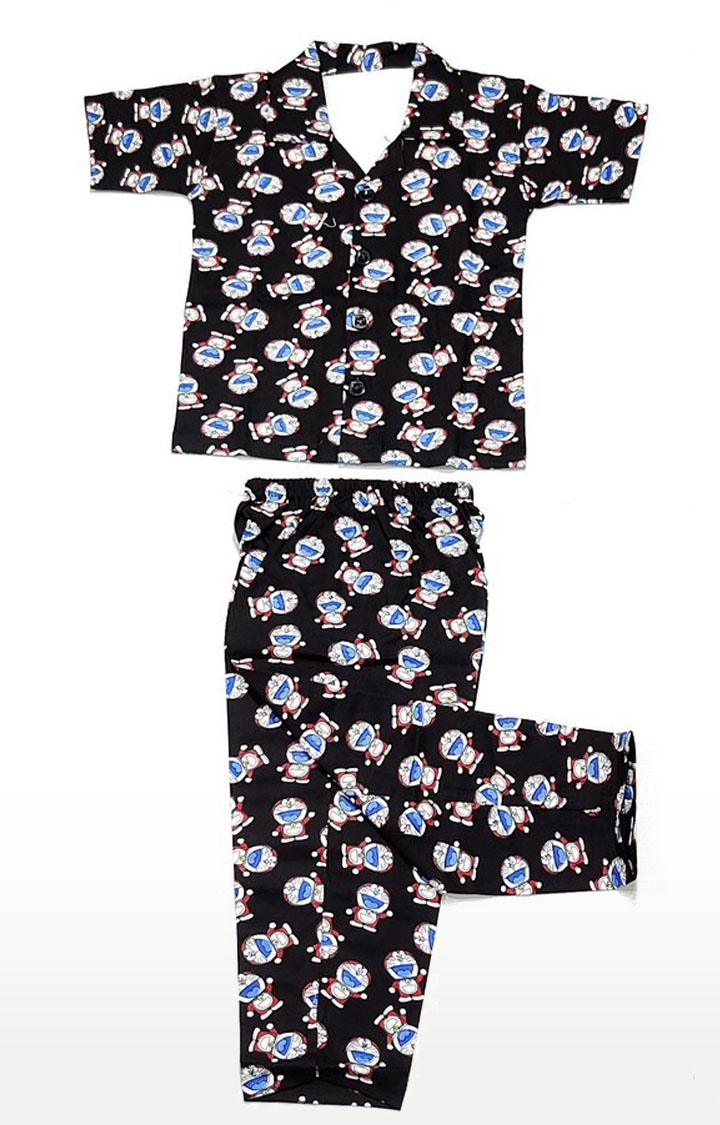 Stylish Boy's Black Graphic Printed Shirt And Pyjama Set