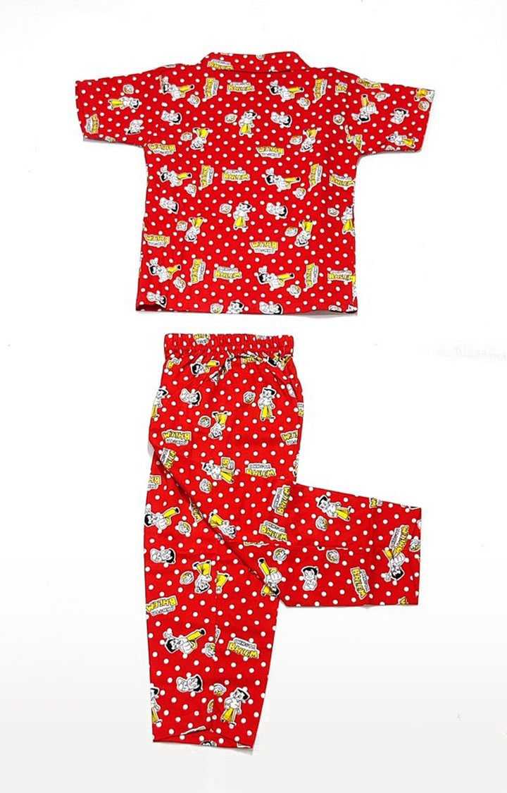 Stylish Boy's Red Graphic Printed Shirt And Pyjama Set