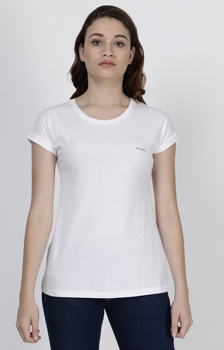 Twin Birds | White Solid T-Shirts