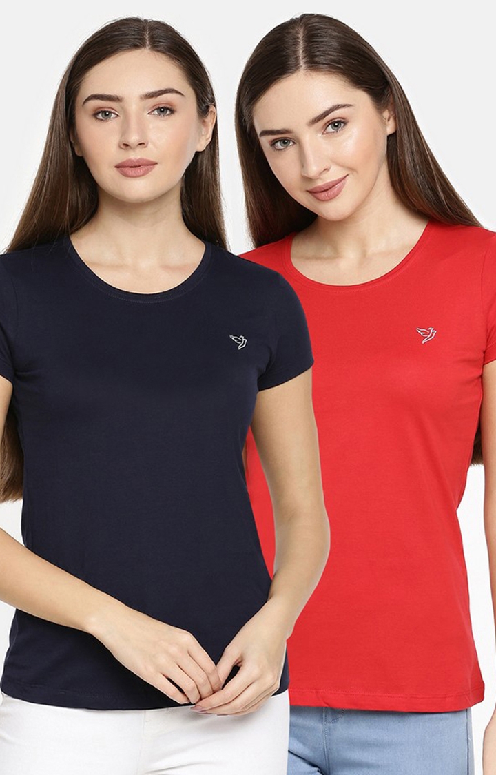 Twin Birds | Red and Blue Solid T-Shirts (Combo Pack)
