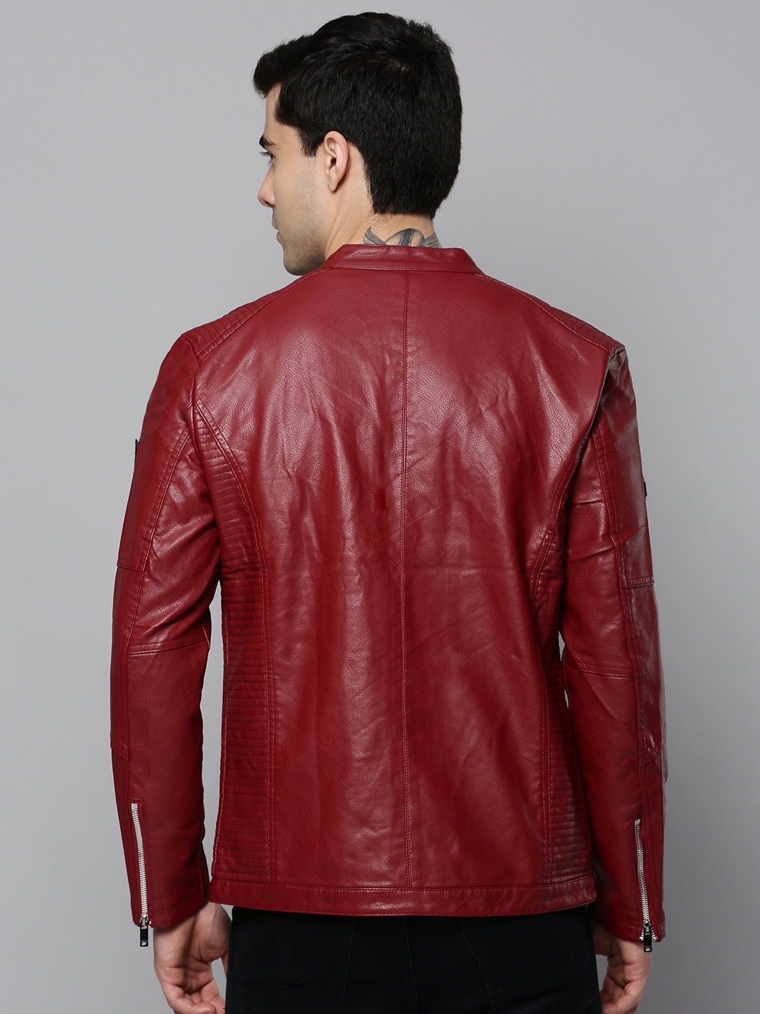 Men's Red Leather Solid Leather Jackets