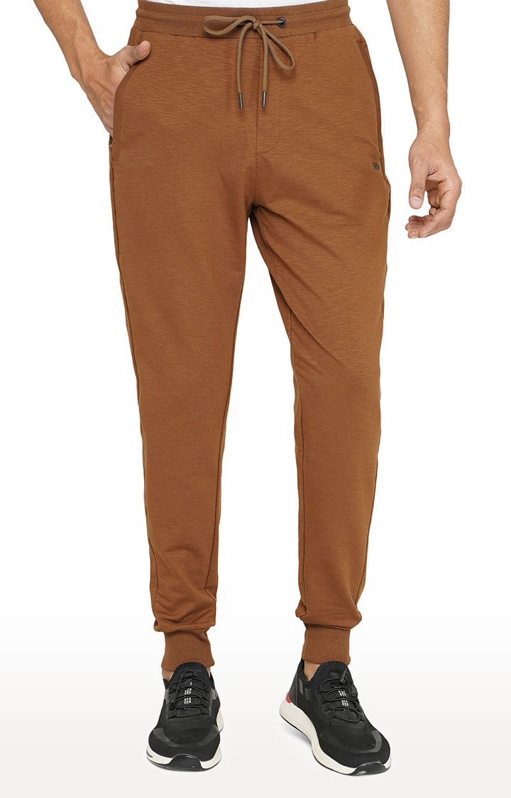 Men's Brown Cotton Blend Solid Trackpants