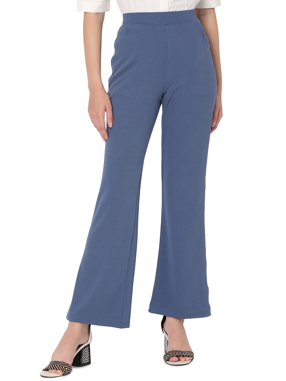Smarty Pants | Smarty Pants women's cotton lycra bell bottom indigo blue formal trouser
